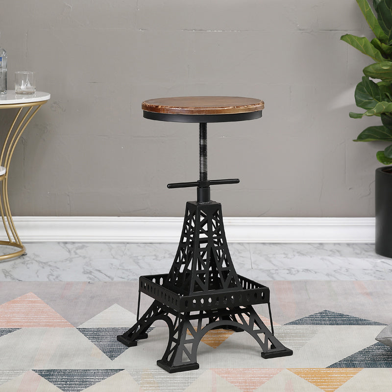 Industrial Black Iron Counter Stools Backless Indoor Bar Stool with Round Seat