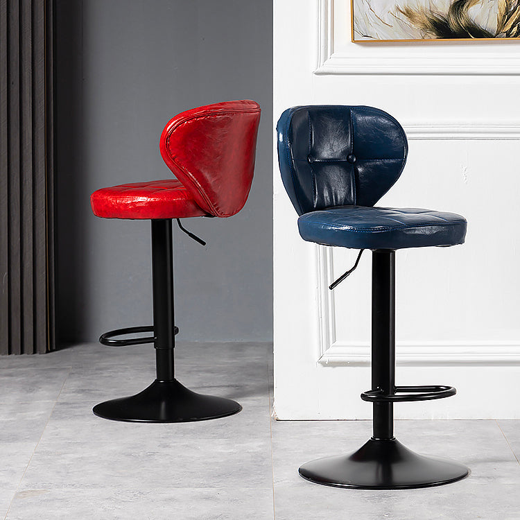 Industrial Style Leather Upholstered Barstool Adjustable Height Swivel Bar Stool