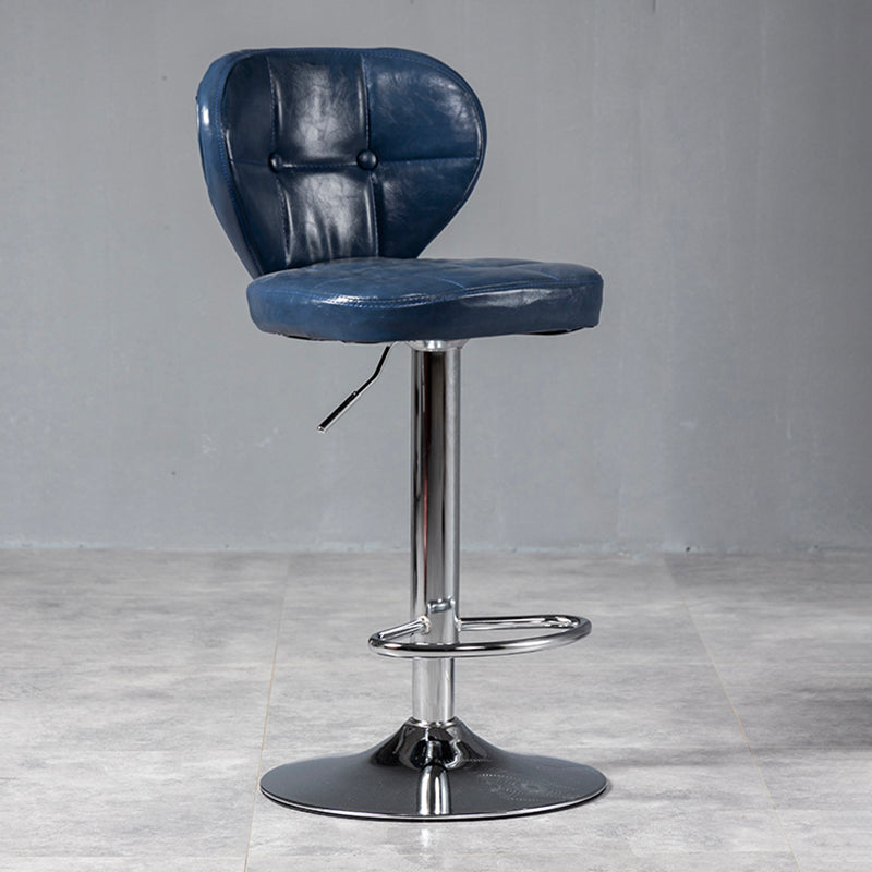 Industrial Style Leather Upholstered Barstool Adjustable Height Swivel Bar Stool