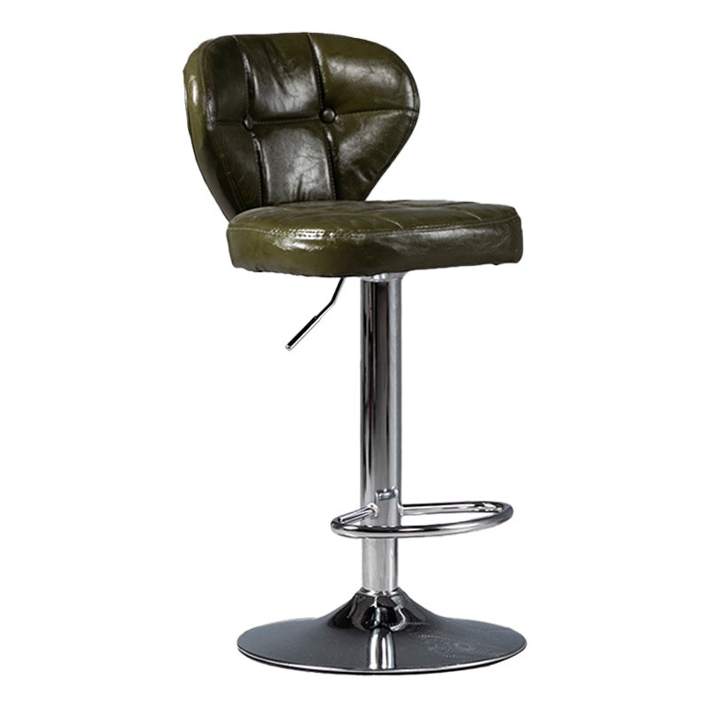 Industrial Style Leather Upholstered Barstool Adjustable Height Swivel Bar Stool