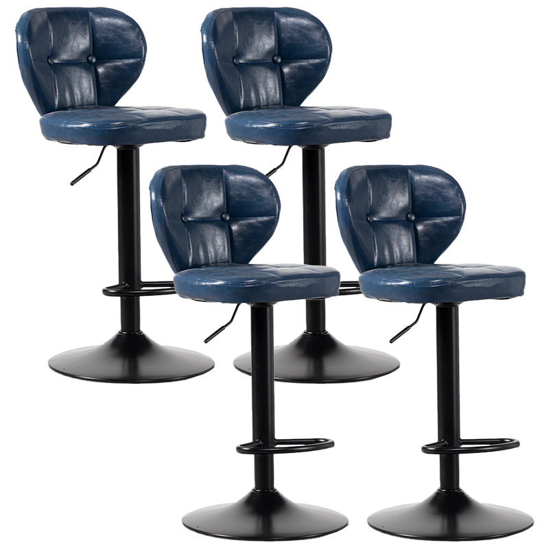 Industrial Style Leather Upholstered Barstool Adjustable Height Swivel Bar Stool