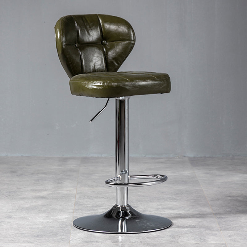 Industrial Style Leather Upholstered Barstool Adjustable Height Swivel Bar Stool