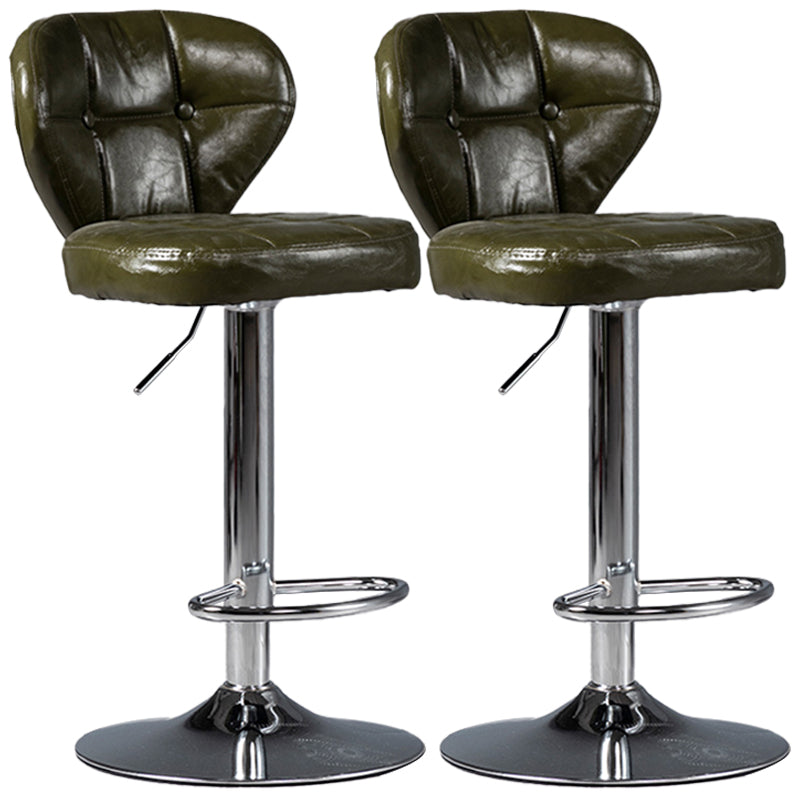 Industrial Style Leather Upholstered Barstool Adjustable Height Swivel Bar Stool