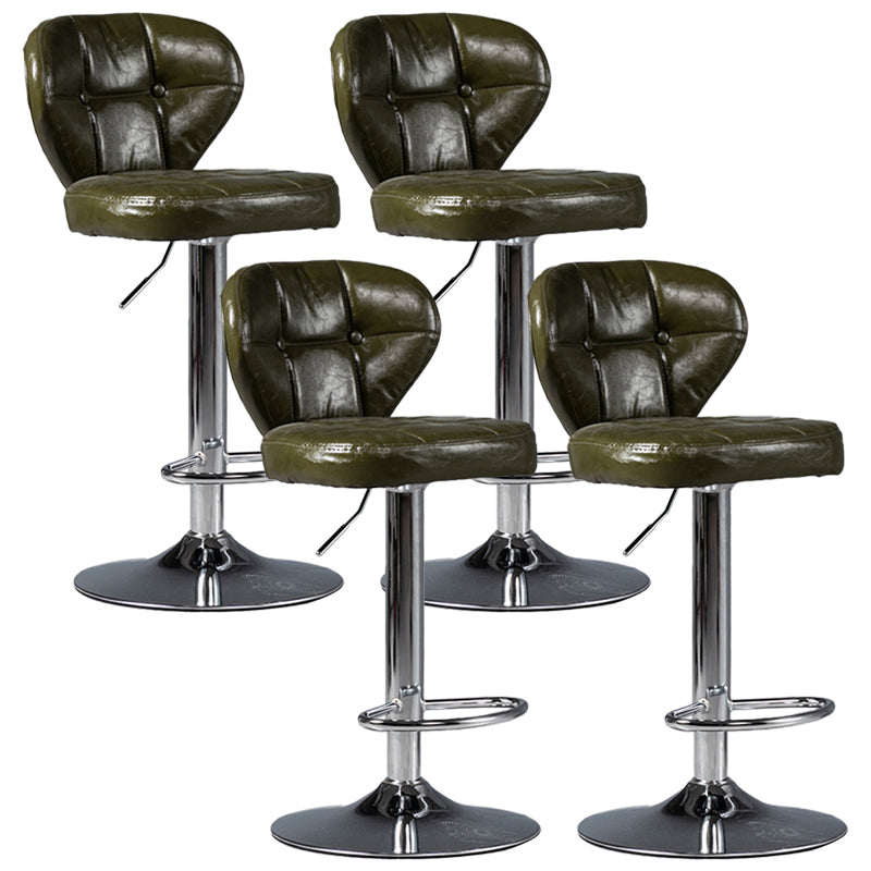 Industrial Style Leather Upholstered Barstool Adjustable Height Swivel Bar Stool