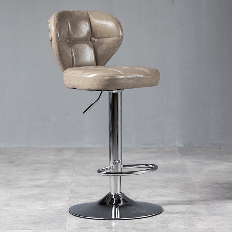 Industrial Style Leather Upholstered Barstool Adjustable Height Swivel Bar Stool