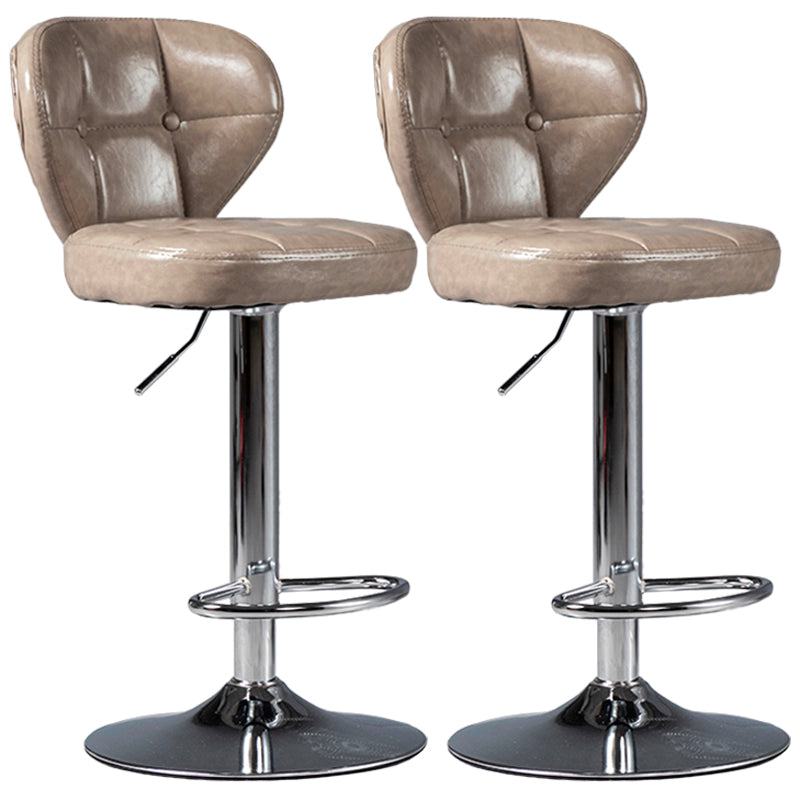Industrial Style Leather Upholstered Barstool Adjustable Height Swivel Bar Stool