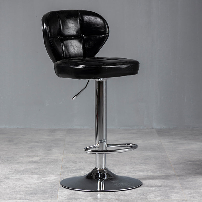 Industrial Style Leather Upholstered Barstool Adjustable Height Swivel Bar Stool