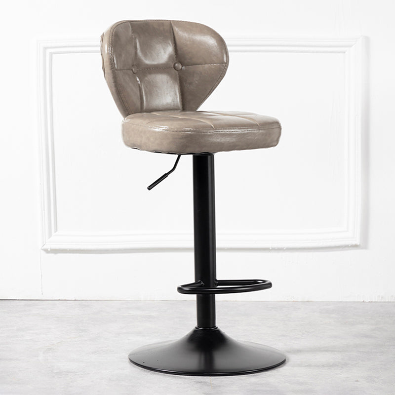Industrial Style Leather Upholstered Barstool Adjustable Height Swivel Bar Stool