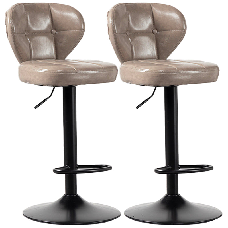 Industrial Style Leather Upholstered Barstool Adjustable Height Swivel Bar Stool