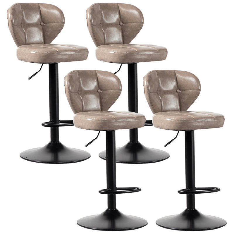 Industrial Style Leather Upholstered Barstool Adjustable Height Swivel Bar Stool