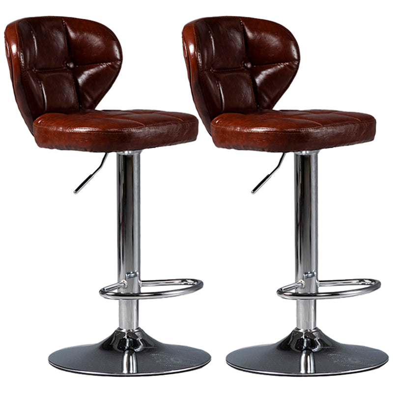 Industrial Style Leather Upholstered Barstool Adjustable Height Swivel Bar Stool