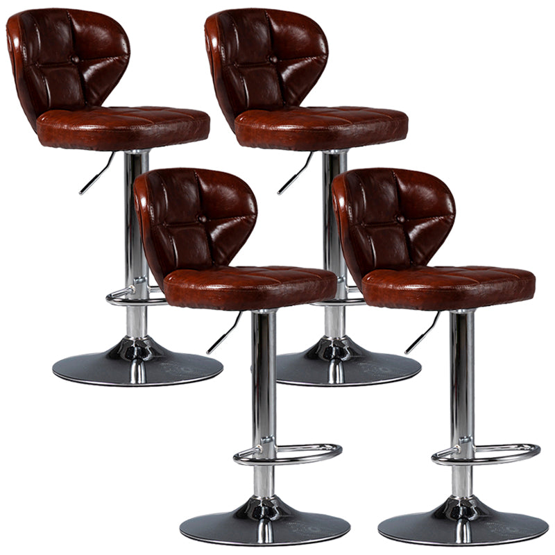 Industrial Style Leather Upholstered Barstool Adjustable Height Swivel Bar Stool
