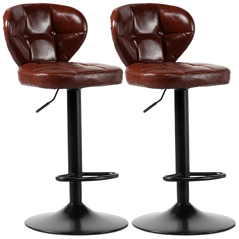 Industrial Style Leather Upholstered Barstool Adjustable Height Swivel Bar Stool