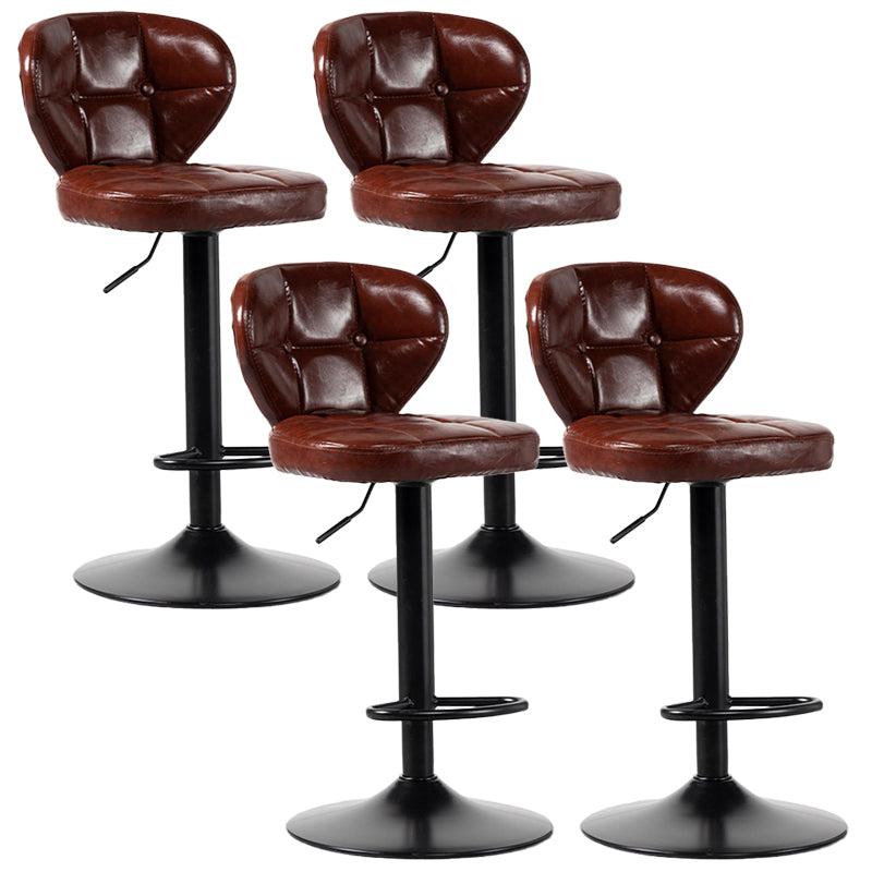 Industrial Style Leather Upholstered Barstool Adjustable Height Swivel Bar Stool
