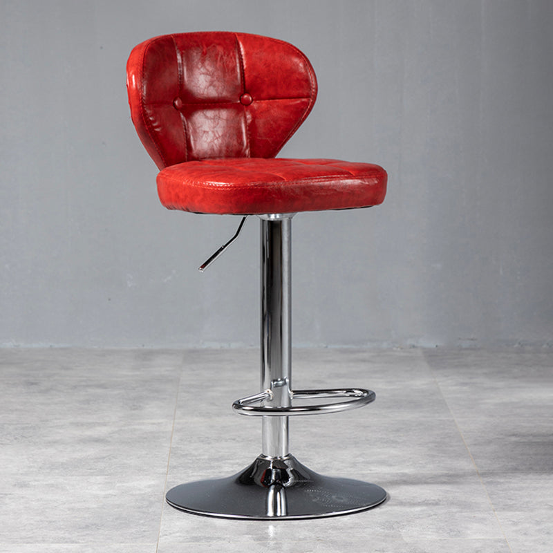 Industrial Style Leather Upholstered Barstool Adjustable Height Swivel Bar Stool