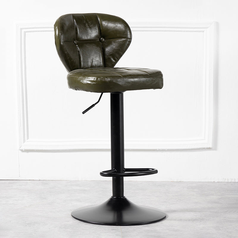 Industrial Style Leather Upholstered Barstool Adjustable Height Swivel Bar Stool