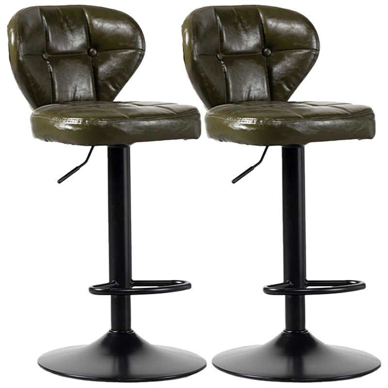 Industrial Style Leather Upholstered Barstool Adjustable Height Swivel Bar Stool