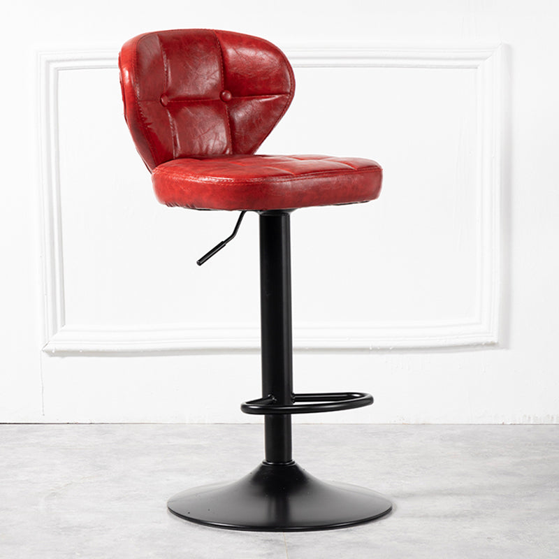 Industrial Style Leather Upholstered Barstool Adjustable Height Swivel Bar Stool