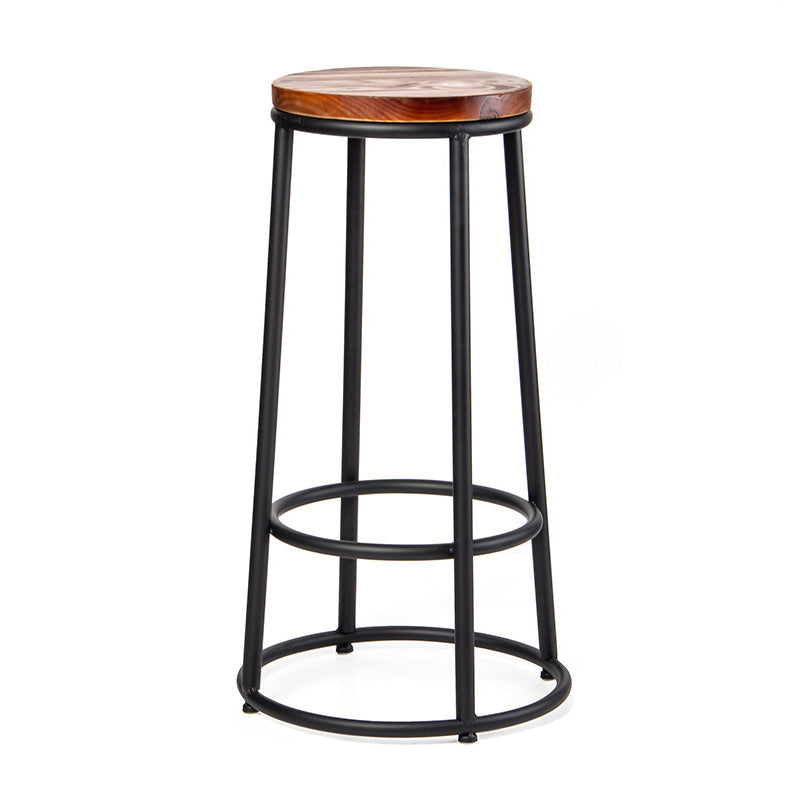 Industrial Armless Barstools Wooden Round Seat Counter Height Stools in Black