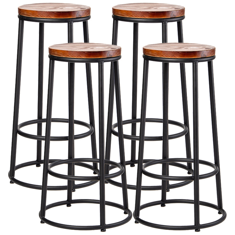 Industrial Armless Barstools Wooden Round Seat Counter Height Stools in Black