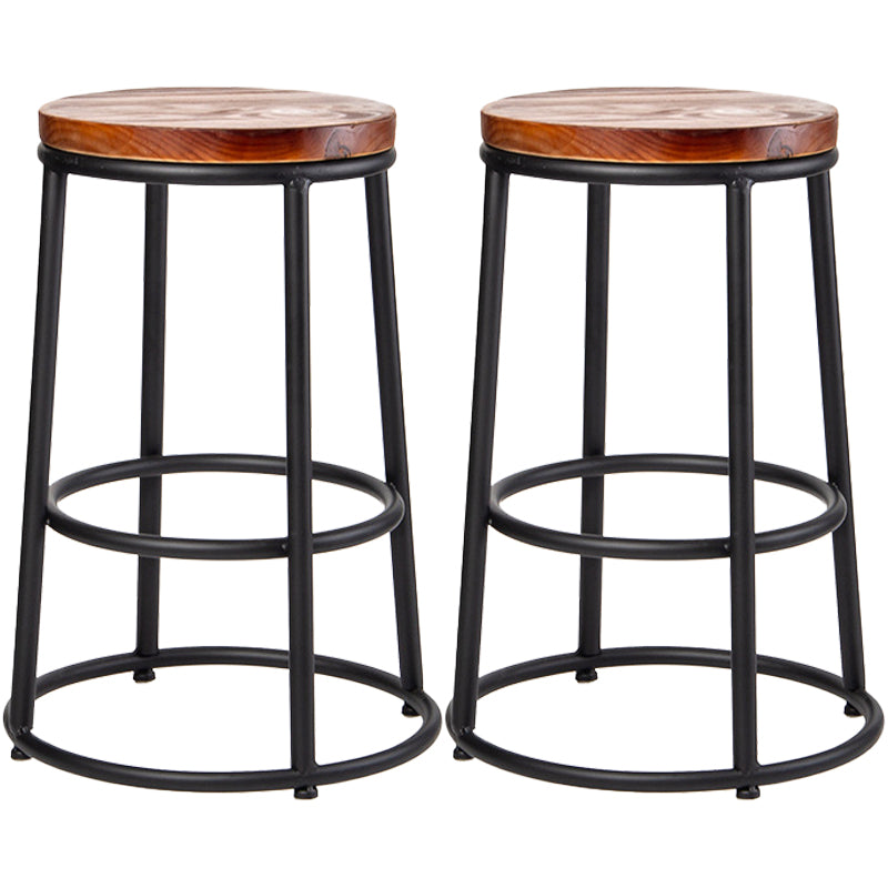 Industrial Armless Barstools Wooden Round Seat Counter Height Stools in Black