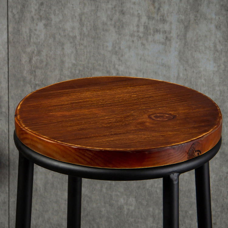 Industrial Armless Barstools Wooden Round Seat Counter Height Stools in Black