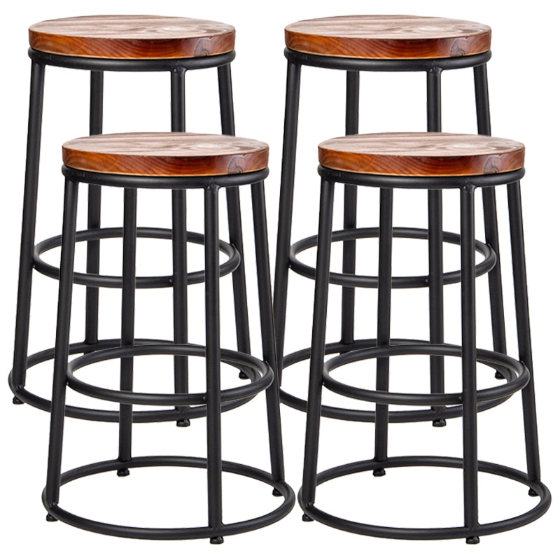 Industrial Armless Barstools Wooden Round Seat Counter Height Stools in Black