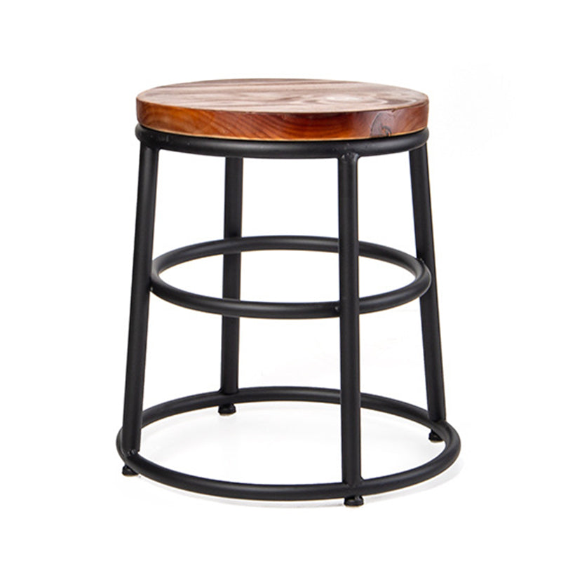 Industrial Armless Barstools Wooden Round Seat Counter Height Stools in Black