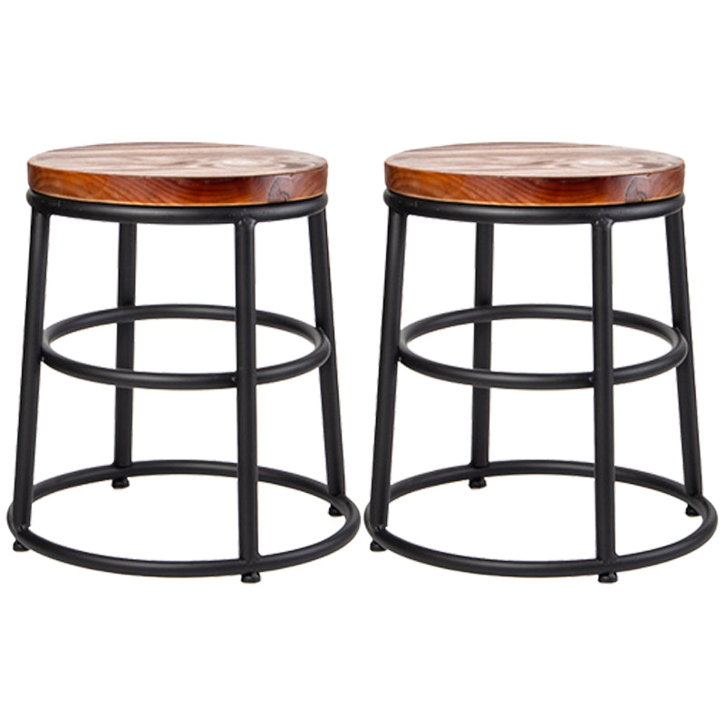 Industrial Armless Barstools Wooden Round Seat Counter Height Stools in Black