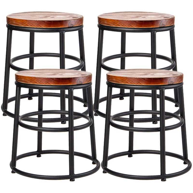 Industrial Armless Barstools Wooden Round Seat Counter Height Stools in Black
