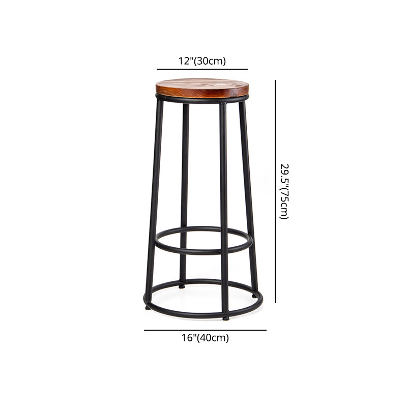 Industrial Armless Barstools Wooden Round Seat Counter Height Stools in Black