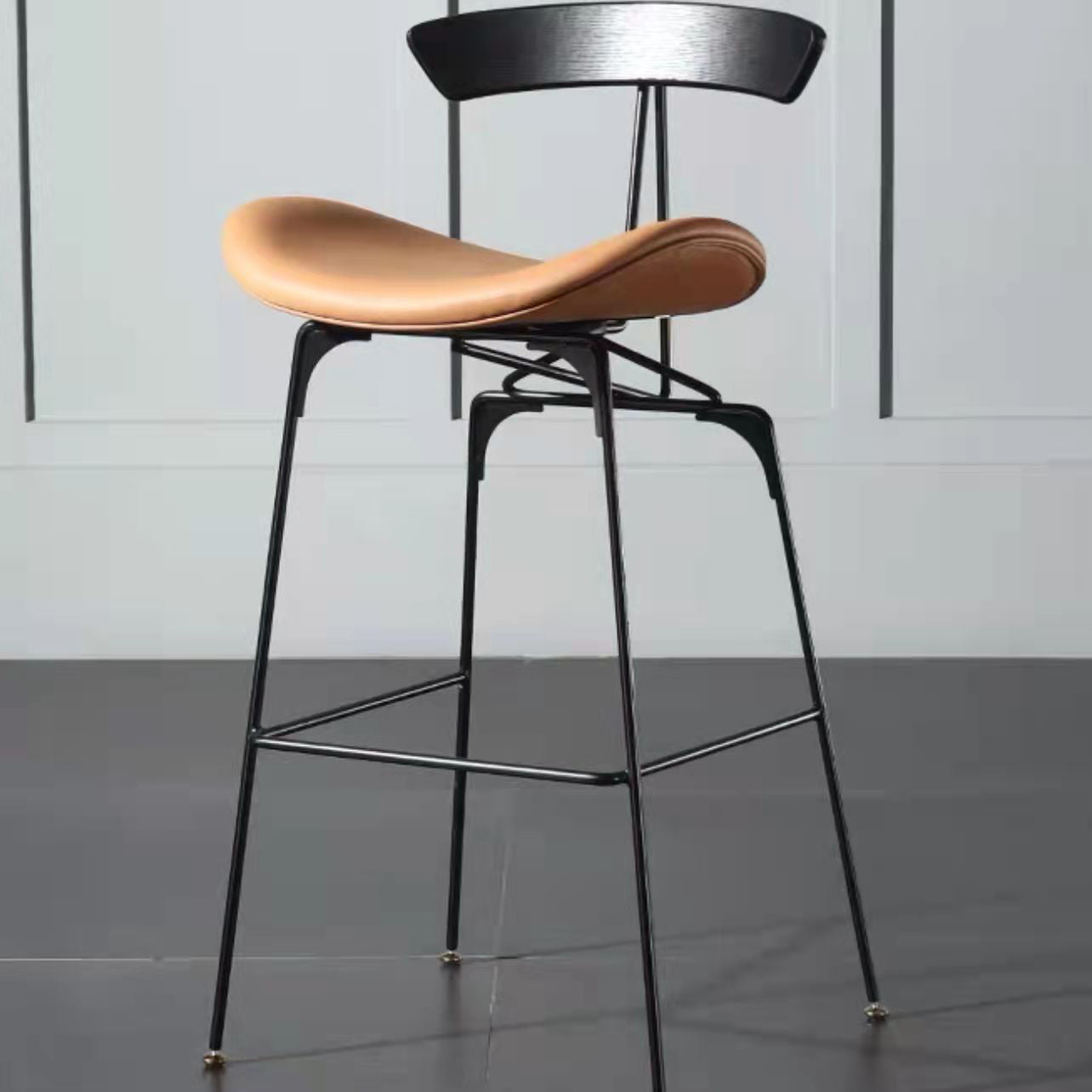 Leather Contoured Seat Barstool Industrial Metal Counter Stool with Backrest 1 Piece