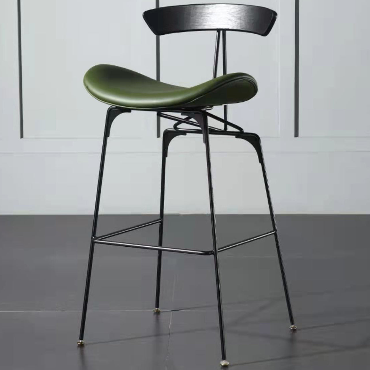 Leather Contoured Seat Barstool Industrial Metal Counter Stool with Backrest 1 Piece