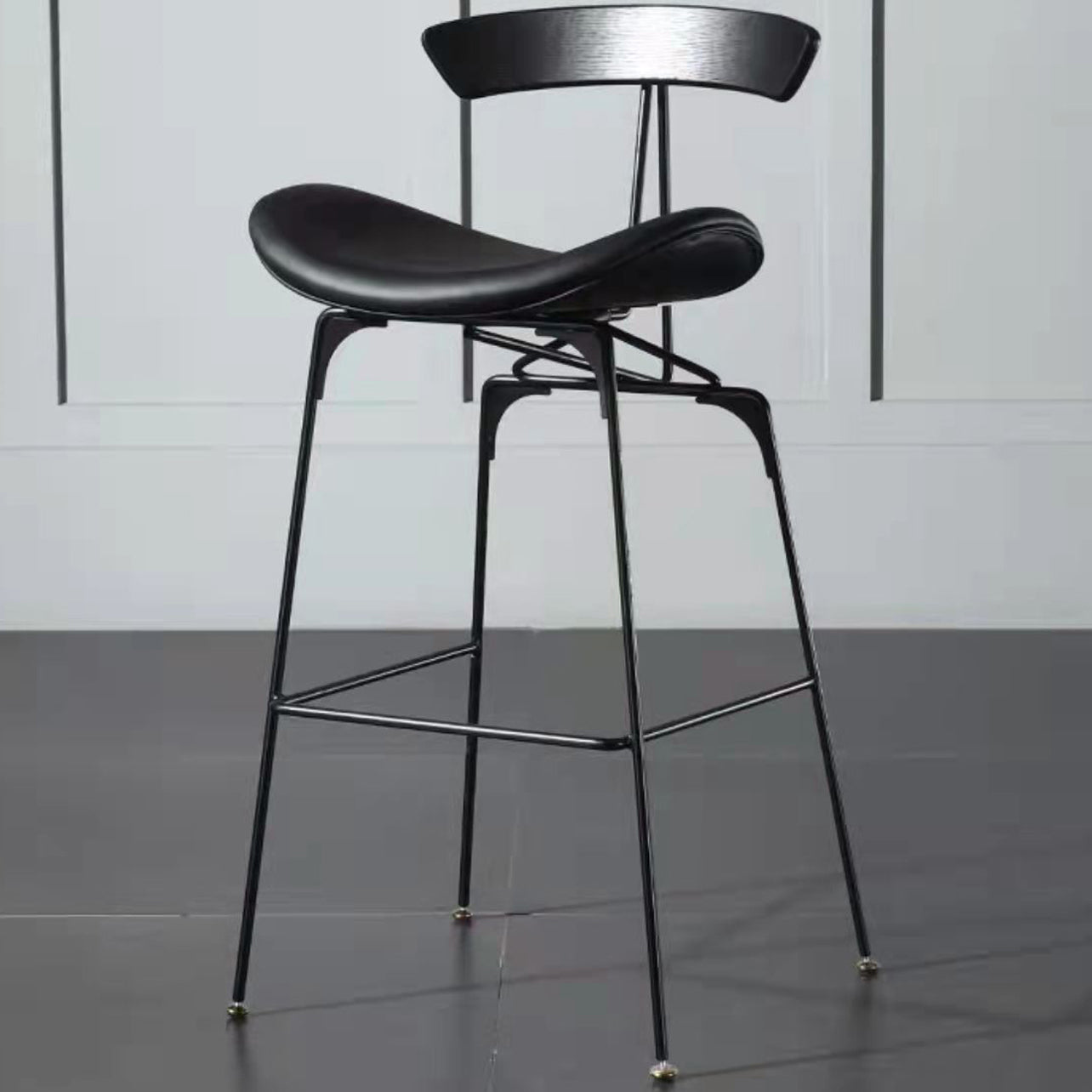 Leather Contoured Seat Barstool Industrial Metal Counter Stool with Backrest 1 Piece