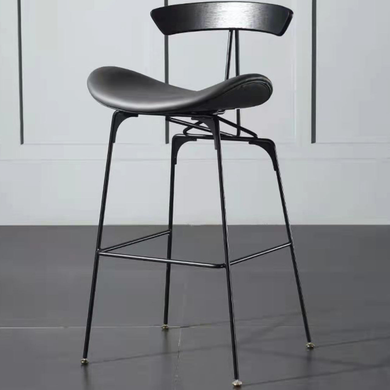 Leather Contoured Seat Barstool Industrial Metal Counter Stool with Backrest 1 Piece