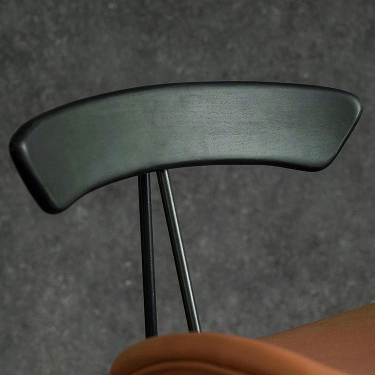 Taburete de contador de metal industrial de asiento contorneado de cuero con respaldo de 1 pieza