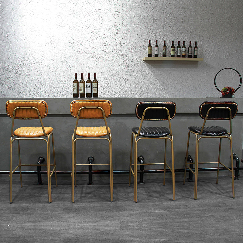 Industrial Leather Distressed Quilted Barstool Indoor Tall Stool with Rectangle Seat
