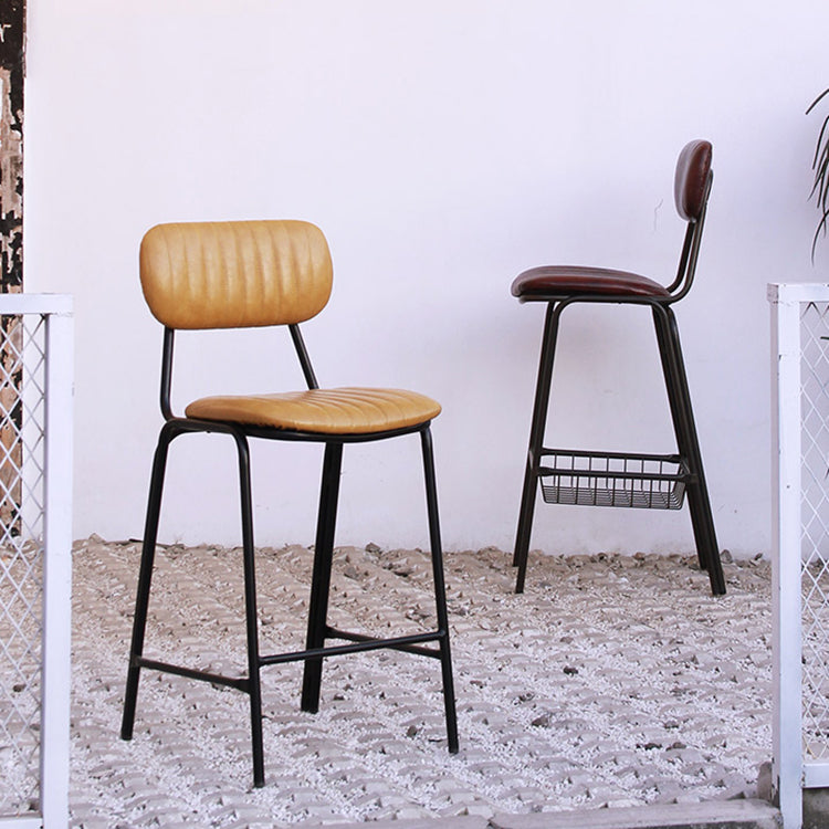 Industrial Leather Distressed Quilted Barstool Indoor Tall Stool with Rectangle Seat