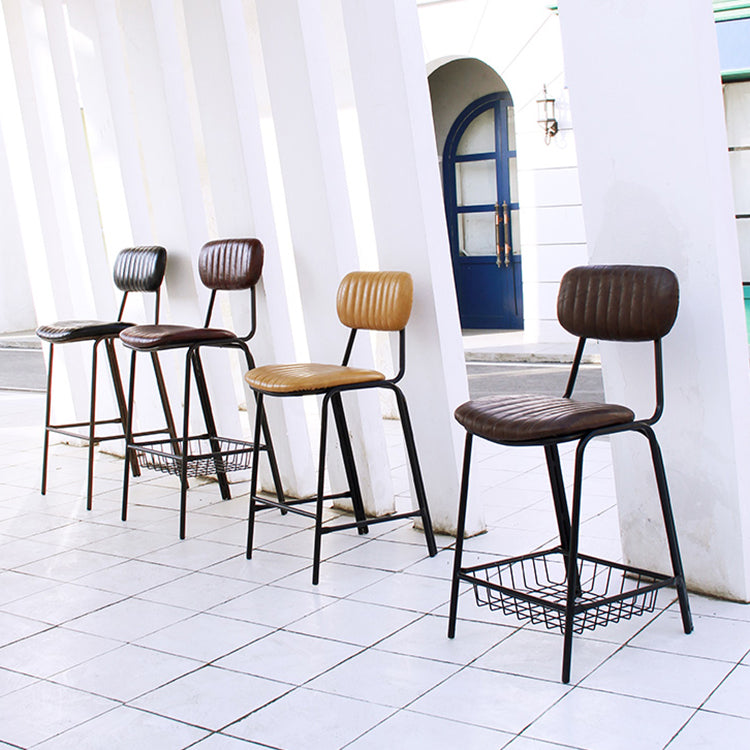Industrial Leather Distressed Quilted Barstool Indoor Tall Stool with Rectangle Seat