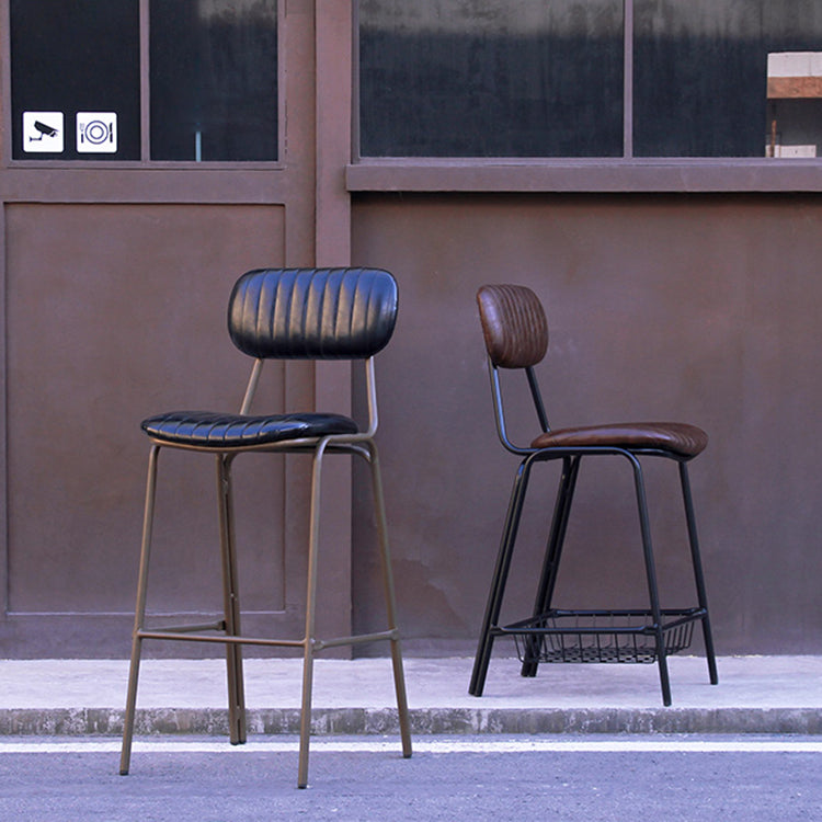 Industrial Leather Distressed Quilted Barstool Indoor Tall Stool with Rectangle Seat