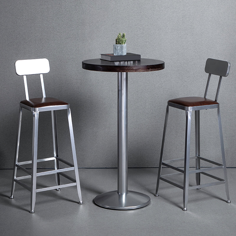 Armless Indoor Barstool Industrial Leather Counter Stool Brushed Silver