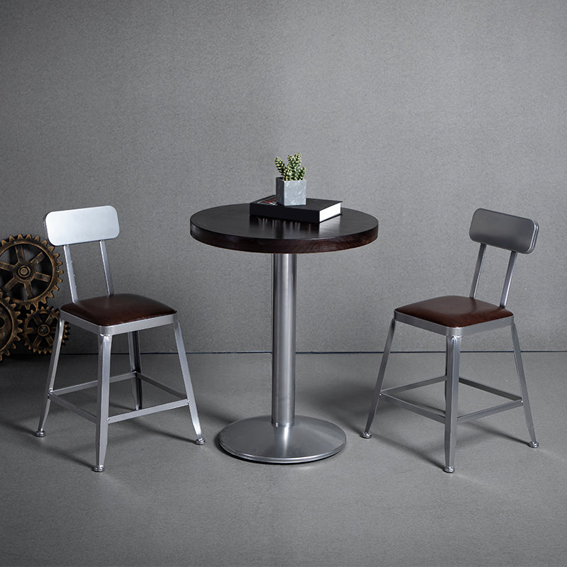 Armless Indoor Barstool Industrial Leather Counter Stool Brushed Silver