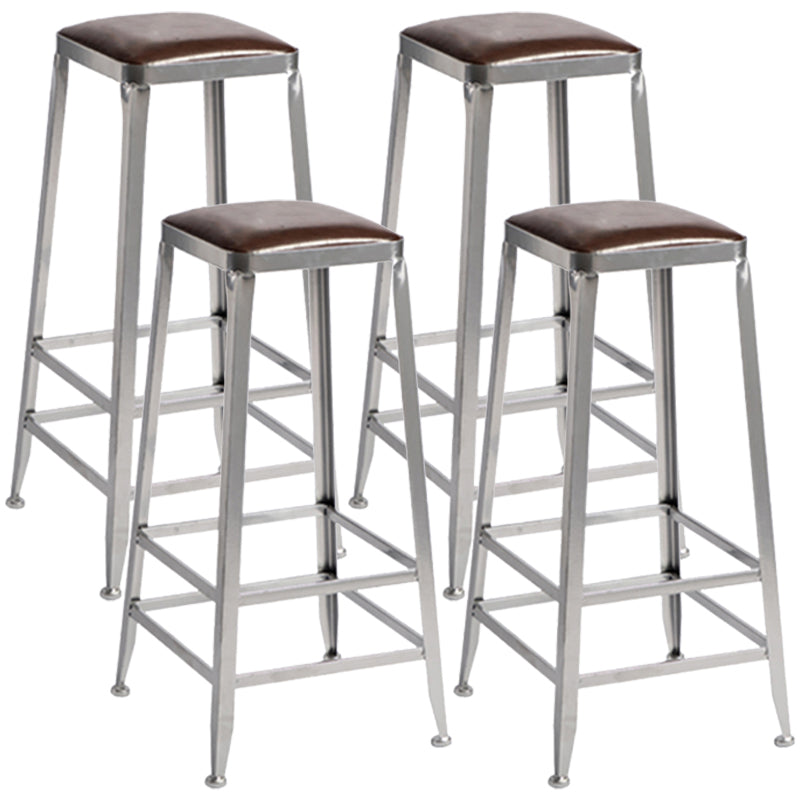Armless Indoor Barstool Industrial Leather Counter Stool Brushed Silver