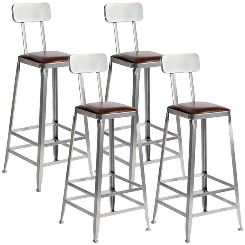 Armless Indoor Barstool Industrial Leather Counter Stool Brushed Silver