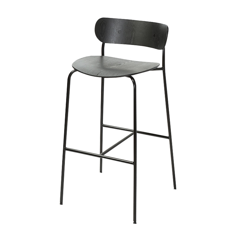 Low Back Metal Indoor Barstool Industrial Black Tall Stool with Wood Seat 1 Piece
