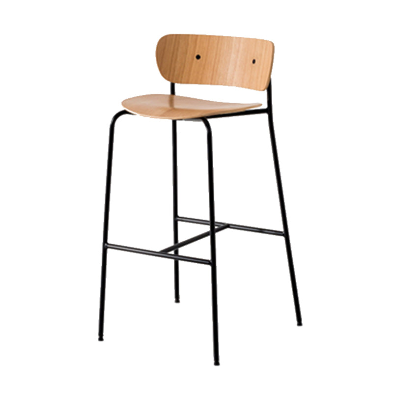 Low Back Metal Indoor Barstool Industrial Black Tall Stool with Wood Seat 1 Piece