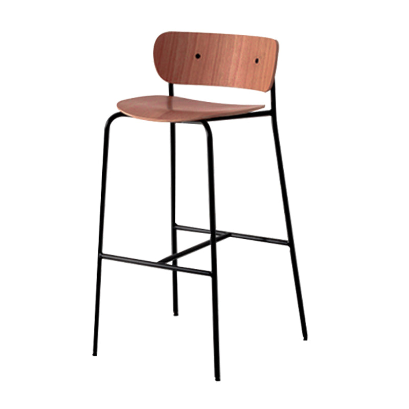 Low Back Metal Indoor Barstool Industrial Black Tall Stool with Wood Seat 1 Piece