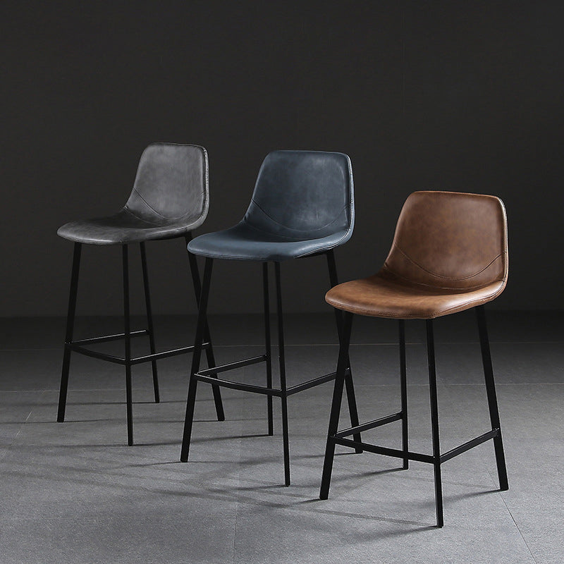 Nordic Style Leather Upholstered Barstool 4 Legs Bar Stool for Dining Room