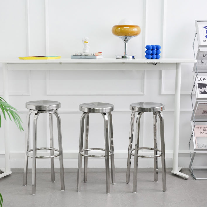 Tabouret de bar sans dossier brillant en acier inoxydable brossé, tabouret haut industriel d'intérieur, 1 pièce