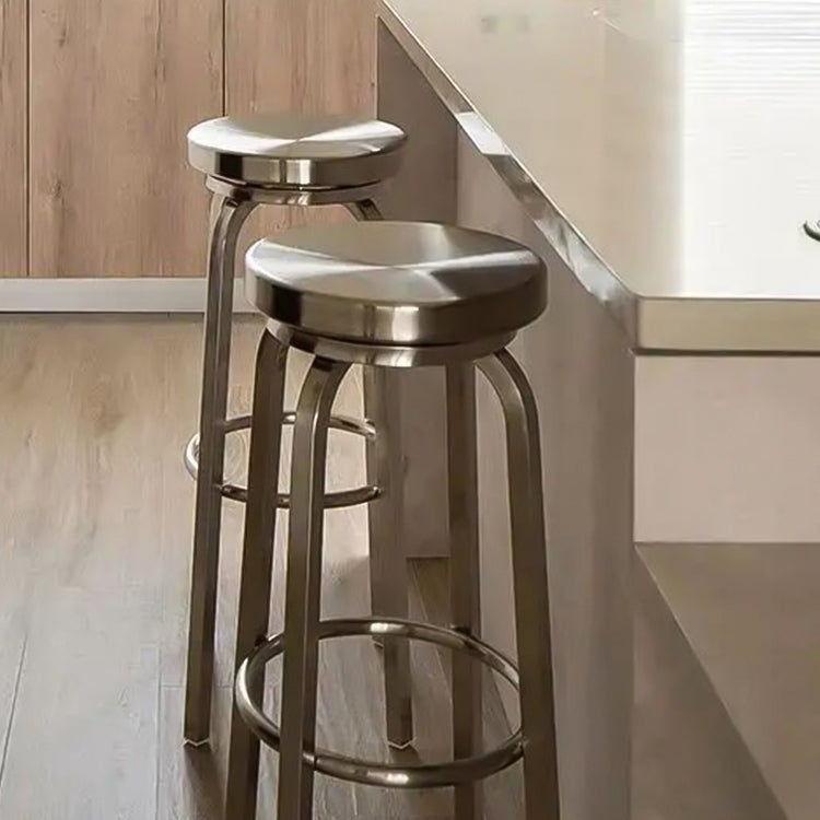 Tabouret de bar sans dossier brillant en acier inoxydable brossé, tabouret haut industriel d'intérieur, 1 pièce